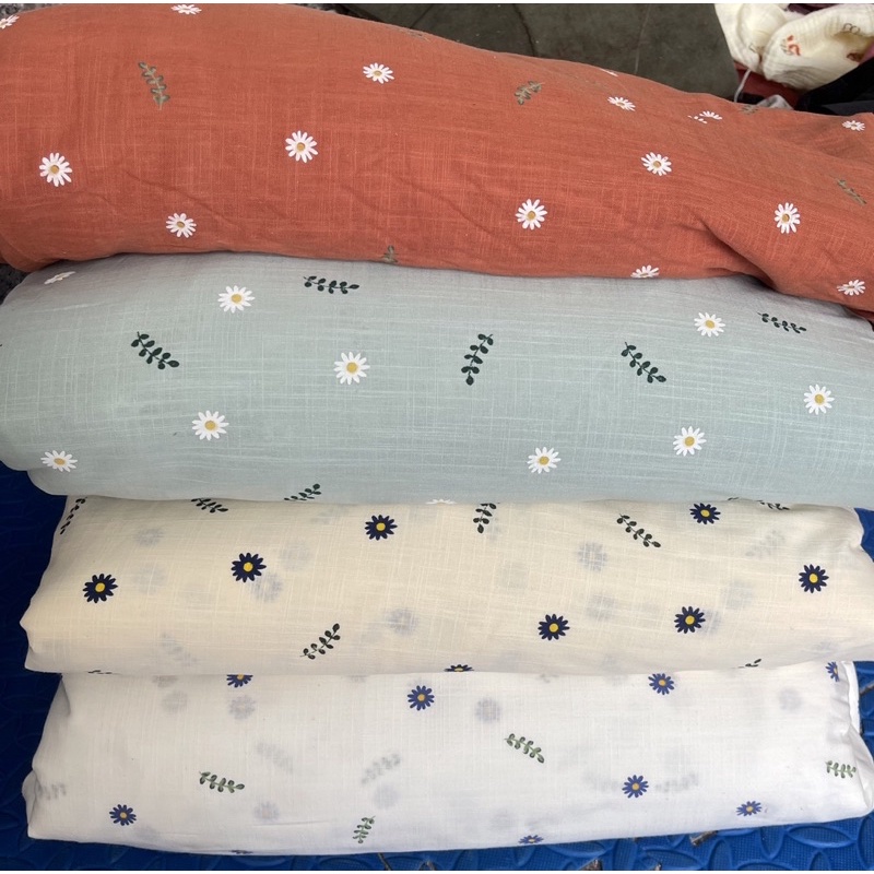 vải thô linen hoa cam đất