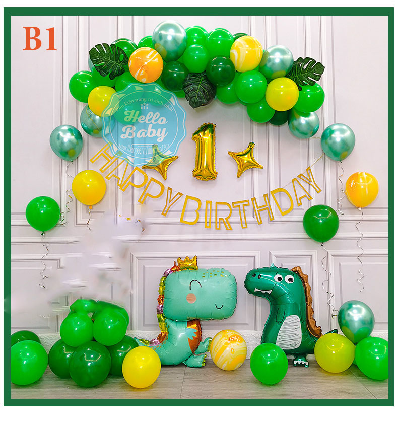 Set bóng trang trí sinh nhật chủ đề khủng long cho bé (Bơm + Băng Keo)