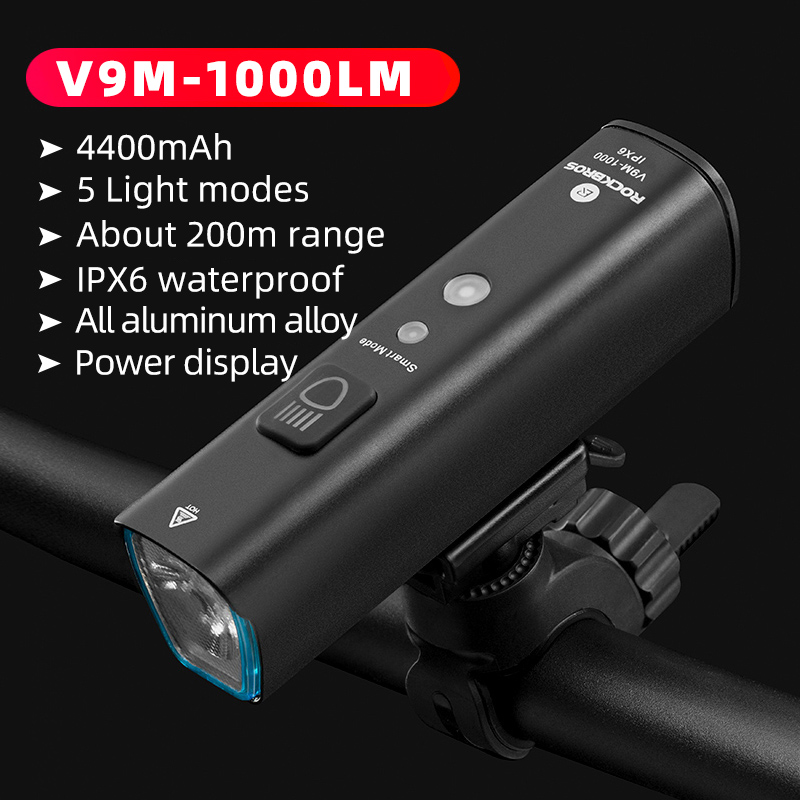 Rockbros bicycle lights 1000 lumen smart bike light vibration sensor bike light 5 modes bike headlight Flashlight LED torch lantern bicycle accessories