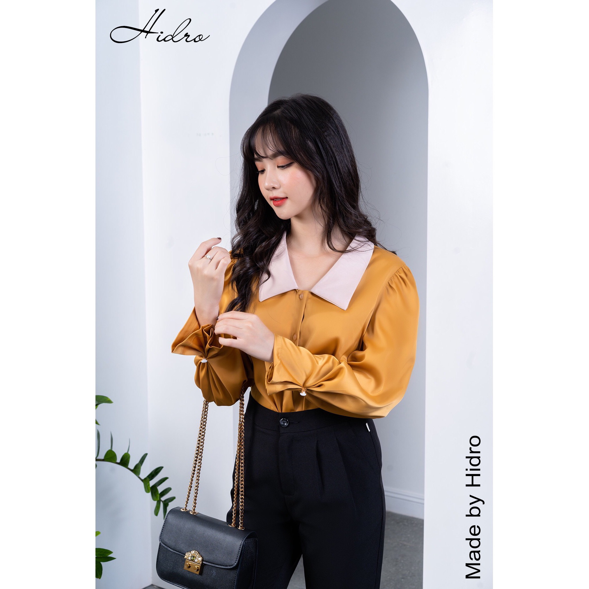 HIDRO Set áo lụa gân vàng mix quần baggy