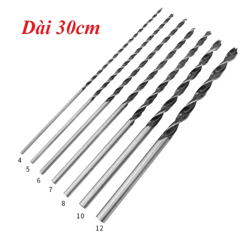 Bộ 7 mũi khoan gỗ 4-12mm dài 30cm