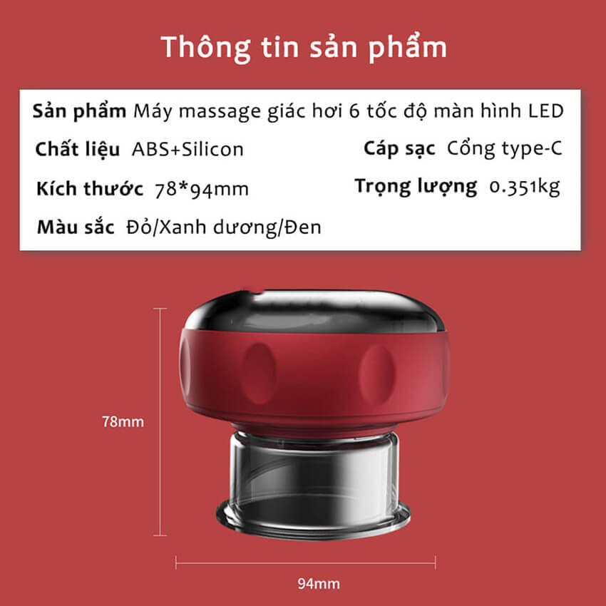 Máy giác hơi cạo gió massage thông minh 6 chế độ, máy giác hơi điện mini cầm tay giảm đau nhức, tăng cường lưu thông khí huyết, máy cạo gió giác hơi đa năng