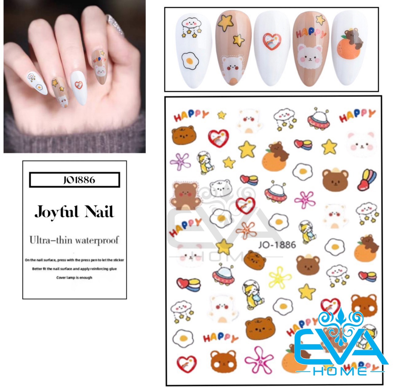 Sticker dán móng tay 3d dạng decal dán móng chống nước hoạ tiết biểu tượng mặt cười icon smile jo1884
