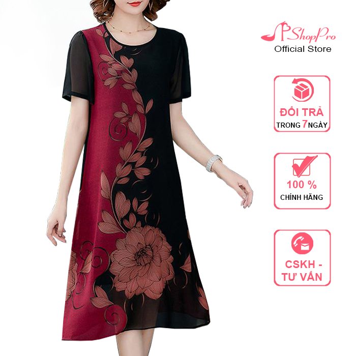 Shoppro-dress middle-aged designs suông concealed belly dress kind designs suông chiffon print flower gift for Mother U50 u60 3220 3226 3244 3274 3280 3303 3309 3313 3315 3318