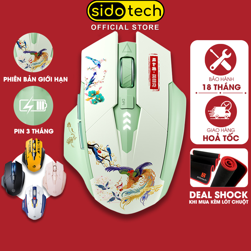 Chuột không dây bluetooth sạc pin SIDOTECH A10 Tết silent giới hạn gaming 6 nút bấm pin 3 tháng 5 mức điều chỉnh DPI tốc độ phản hồi cao công thái học chống mỏi tay cho laptop máy tính - Hàng chính hãng