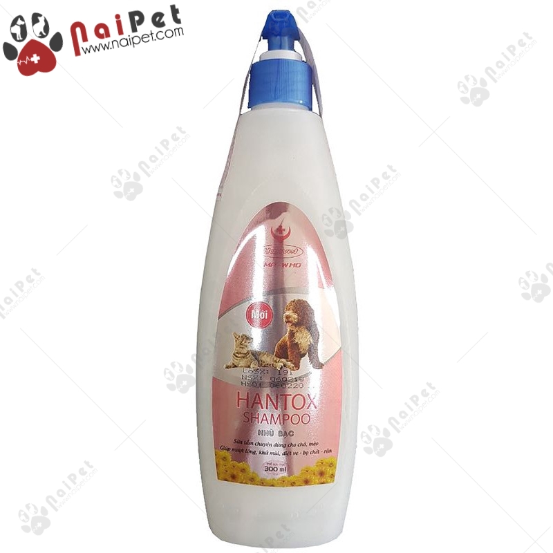 Sữa Tắm Giúp Mượt Lông Khử Mùi Diệt Ve Bọ Chét Rận Hantox Shampoo Hanvet Nhũ Bạc Mới 300ml