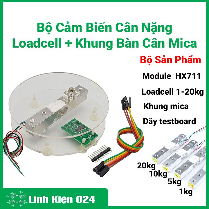 Bộ cảm biến cân nặng loadcell + khung bàn cân mica 1kg/5kg/10kg/20kg