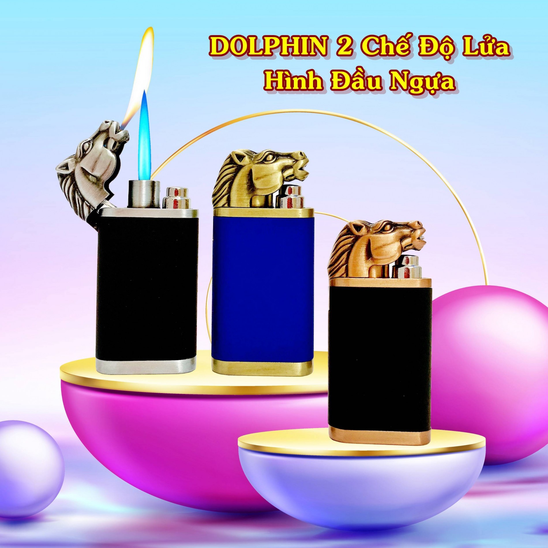 BẬT LỬA DOLPHIN 2 CHẾ ĐỘ LỬA HÌNH ĐẦU NGỰA (LỬA NGỌN VÀ LỬA KHÈ) - (XÀI GAS)