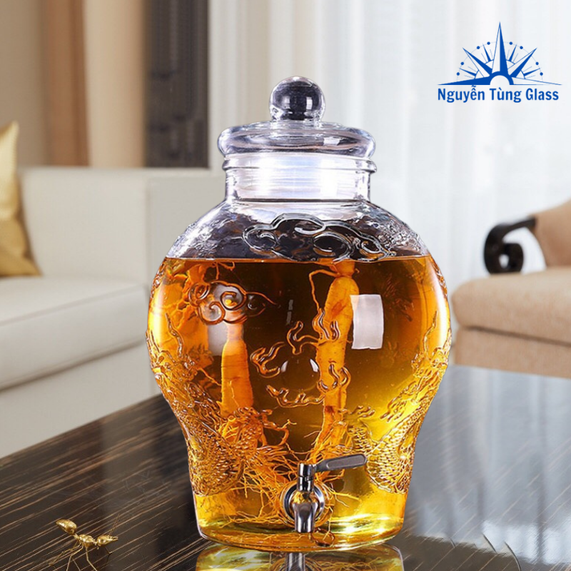 Bình ngâm rượu thuỷ tinh Chum Rồng 8 Lít