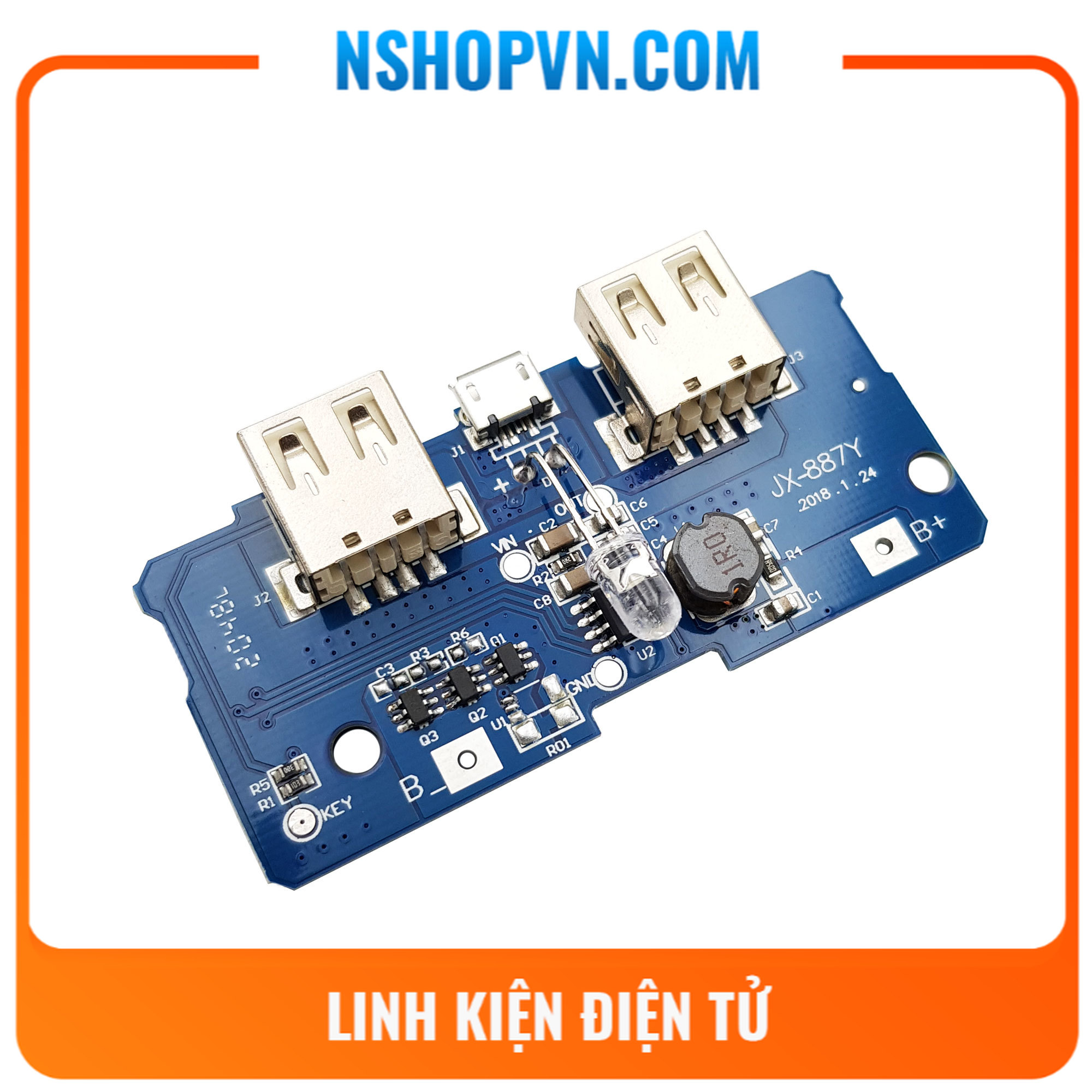 Mạch sạc dự phòng 2 cổng usb