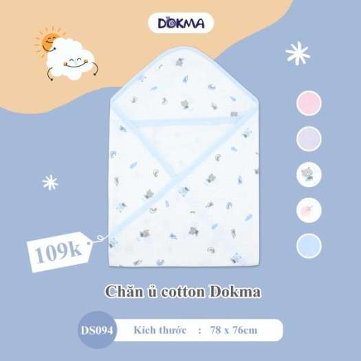 Chăn ủ bé sơ sinh cotton siêu mềm dokma