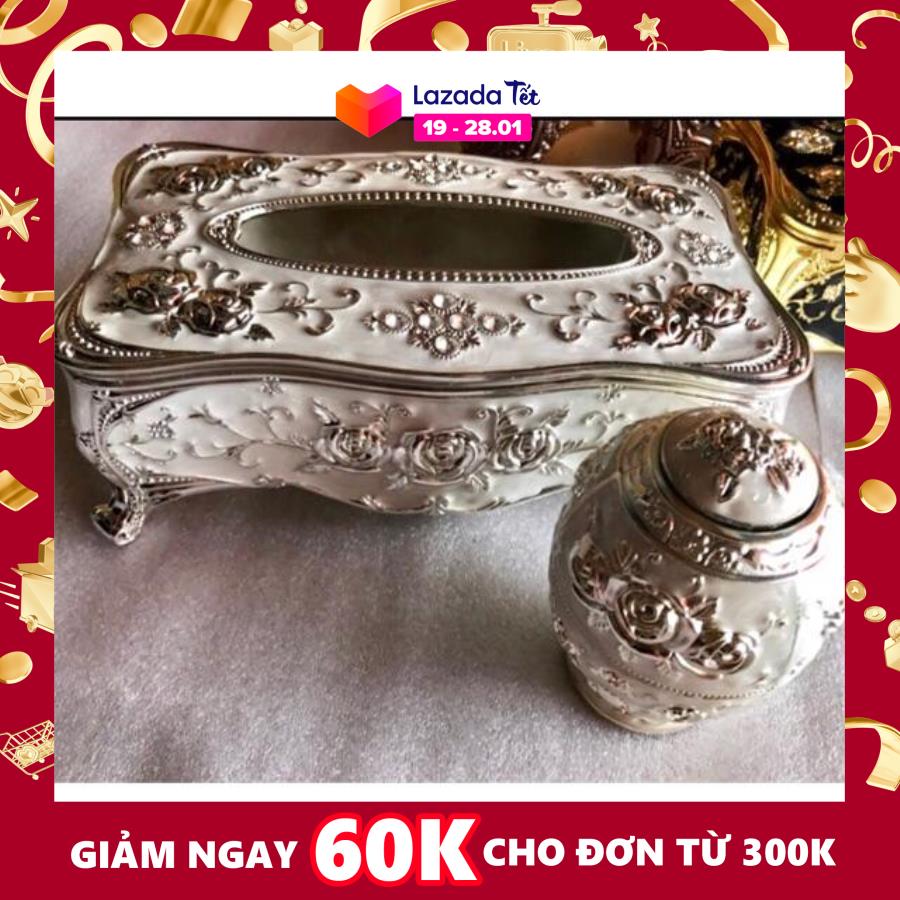 Hộp đựng giấy ăn và lọ tăm phong cách mạ Vàng, Bạc cao cấp phong cách hoàng gia