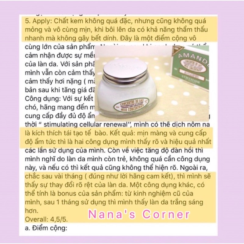[HCM][Mẫu Thử] Kem Dưỡng Thể LOccitane Milk Concentrate