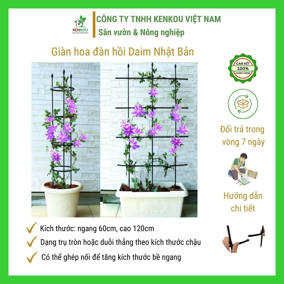 Combo 2 Giàn hoa leo DAIM Nhật Bản W60cm x H120cm Giàn đỡ hoa leo Lõi thép bọc nhựa chất lượng - Kenkou Làm vườn thông minh
