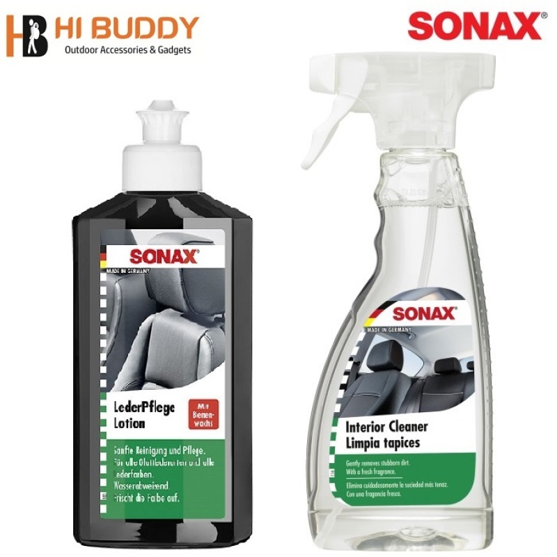 Combo Dung dịch vệ sinh nội thất xe Sonax 321200 (500ml) và Kem dưỡng ghế da Sonax 291141 (250ml)