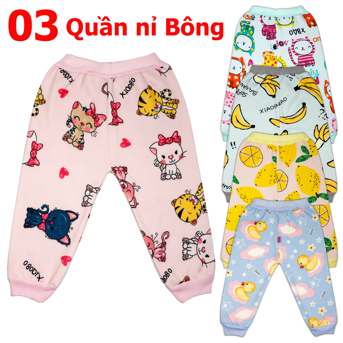 ([HÀNG MỚI VỀ] Combo 3 Quần nỉ bông mùa thu đông cực đẹp cho bé gái/trai 2-16kg - QNB- /quần chục cho trẻ sơ sinh/quần chục cho bé giá sỉ/quần chục thu đông cho bé/quần chục cho bé trai mùa đông
