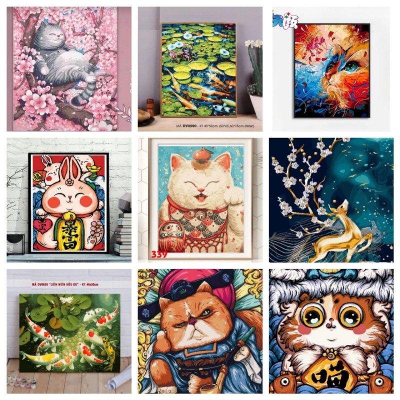 Tặng khăn 10k-Tranh sơn dầu số hóa rẻ,đẹp,sẵn màu, cọ,đinh,khung gỗ 40 x 50cm,Tranh tự tô màu theo số,tranh phong cảnh đẹp-Tranh nàng thơ-tranh động vật đẹp,tranh hoa đẹp-Tranh Phật,tranh công giáo
