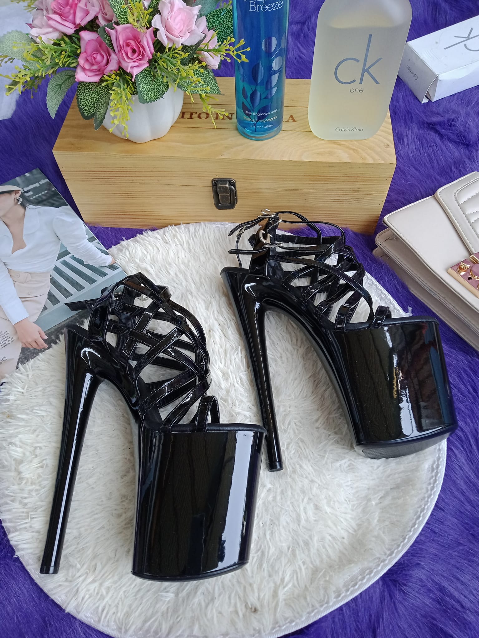 (20cm) Siêu Phẩm Giày Cao Gót Nữ, Giày Catwalk Màu Đen, Bạc