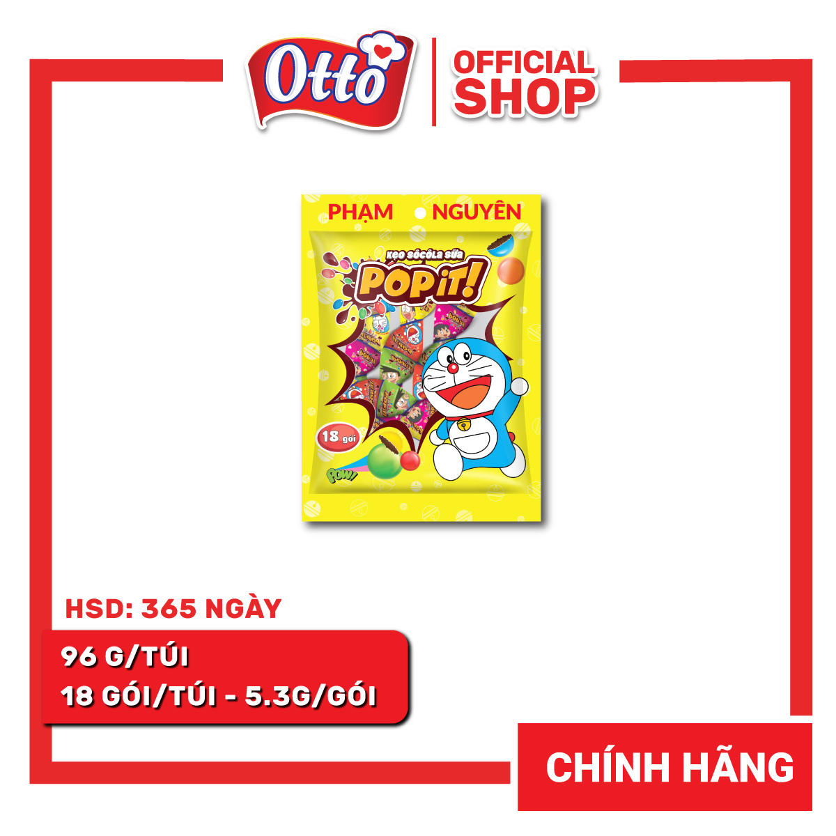 Kẹo socola sữa Popit Doraemon Túi nhỏ 96gr | Socola | Đồ ăn vặt