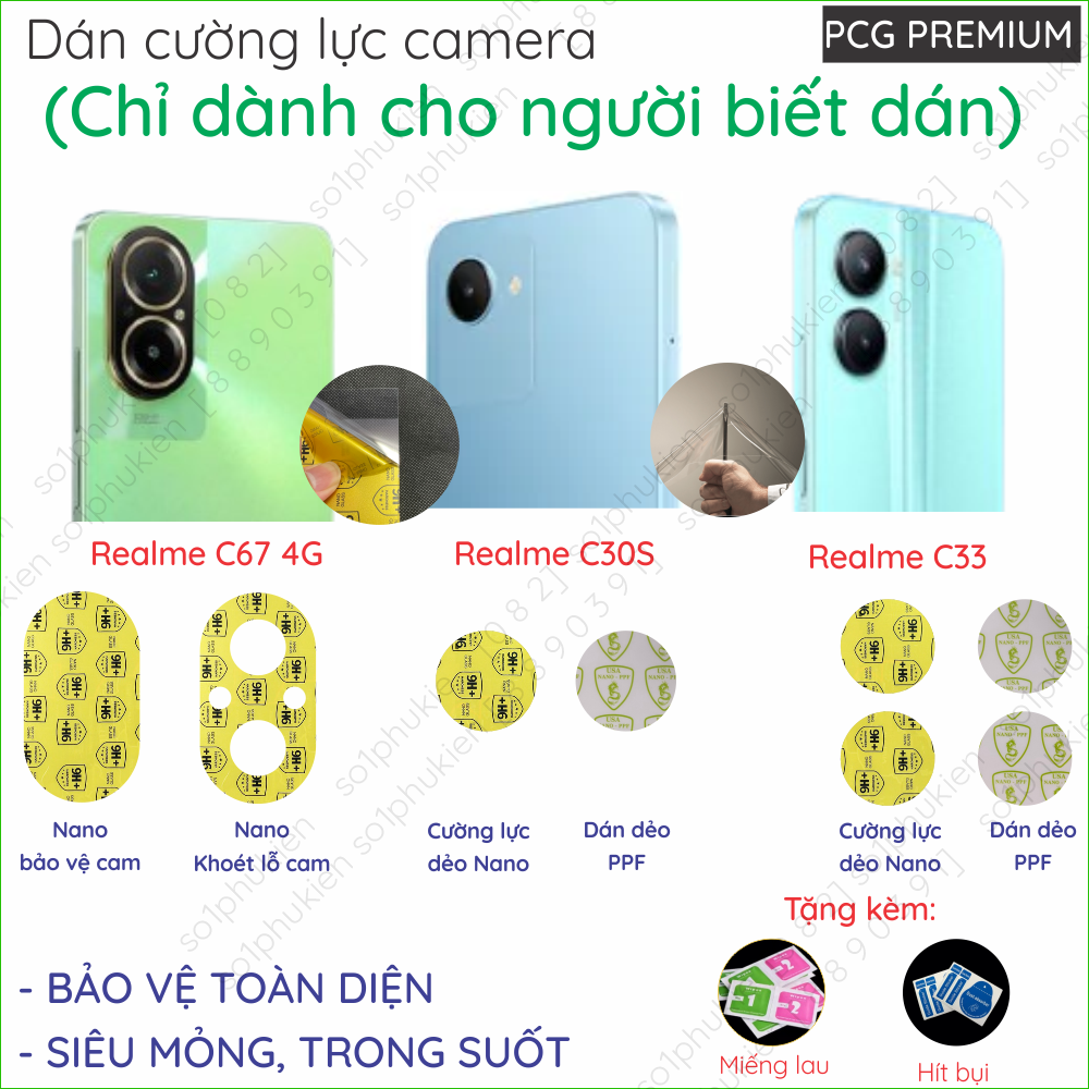Dán camera cho Realme C67 4G/ Realme C30S/ Realme C33 loại nano chống bể, loại ppf chống trầy