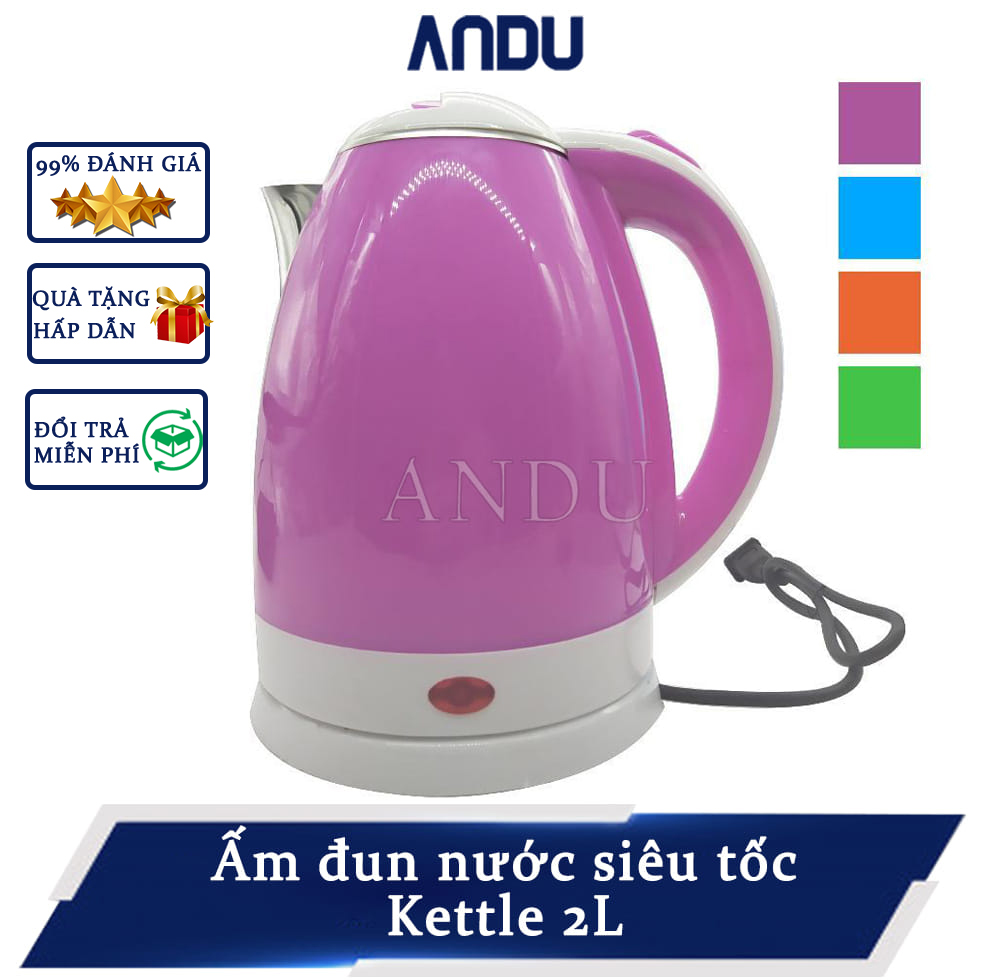Ấm đun nước siêu tốc kettle 2l cao cấp bình siêu tốc an toàn 2 lớp cách nhiệt