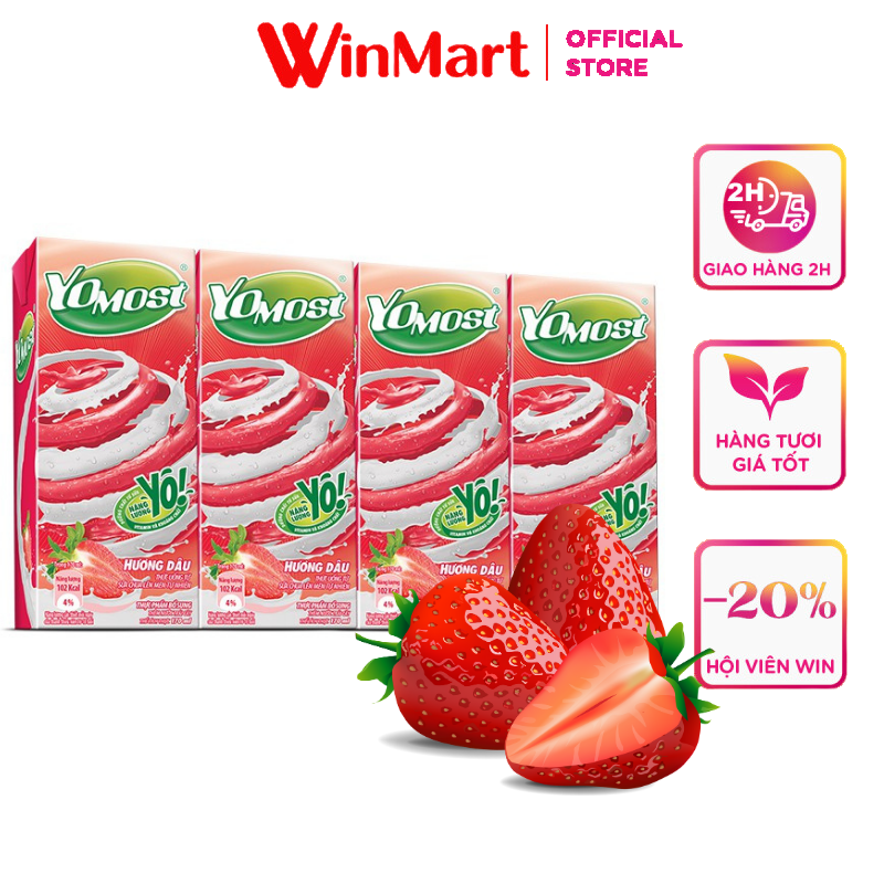 [Siêu thị WinMart] - Sữa chua uống vị dâu YoMost lốc 4 hộp x 170ml