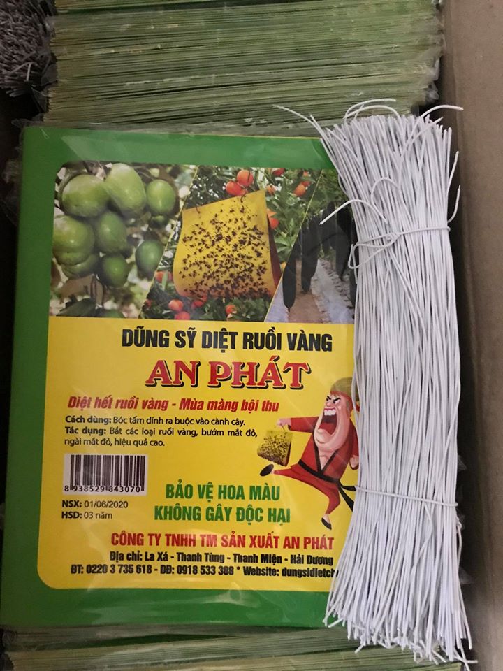 Bộ 10 Miếng dán diệt ruồi vàng hại hoa Lan, rau màu, cây ăn trái An Phát ( Kèm dây buộc)