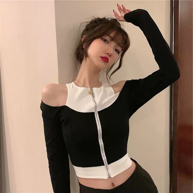 🌞Croptop Petter Dây Kéo Hở Vai