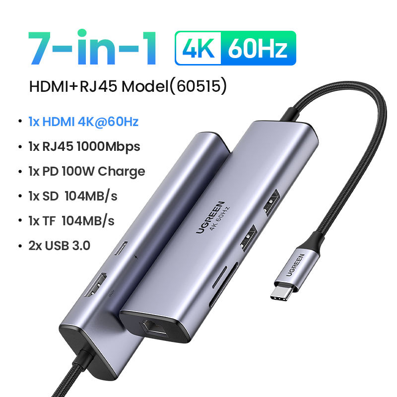 【4K 60Hz】UGREEN USB C Hub with Ethernet Adapter with 4K@60Hz HDMI, Type C to HDMI Port for Macbook Air M1, M2, iPad 10th, iPad pro 2022, iPad Air 5th, iPad mini 6th Steam Deck
