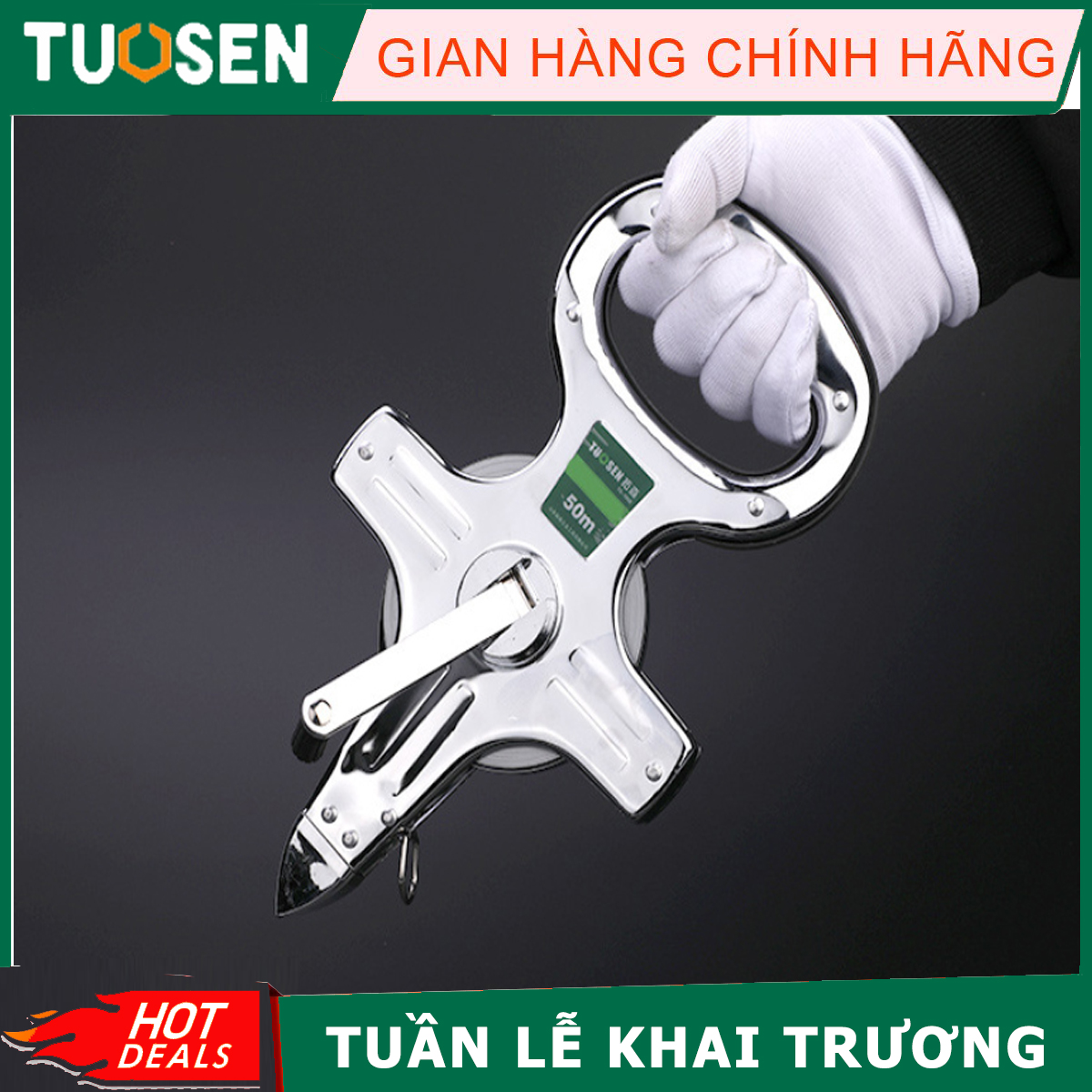 Thước cuộn thép trắng có tay cầm dài 30m, 50m, 100m, thước công trình - tuosen