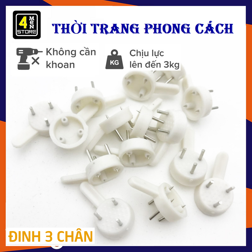 Đinh Ghim Tường 3 Chân Móc Treo Tranh Ảnh - Đồng Hồ , Đóng Tường Không Cần Khoan Chịu Lực Tối Đa 3Kg / Đinh 3 Chân