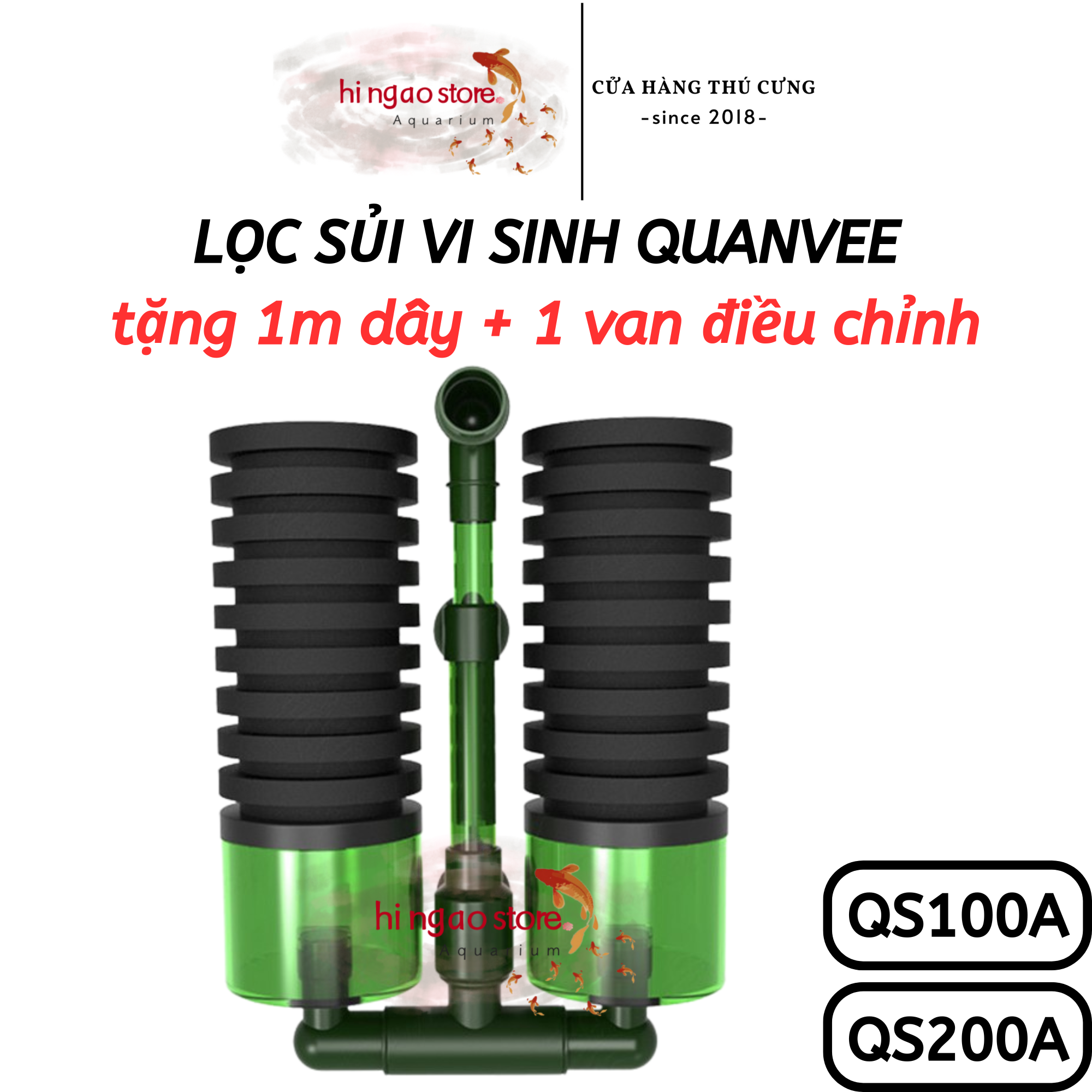 (Tặng 1m dây, 1 van tăng giảm) Lọc Vi sinh QS100A/QS200A làm trong nước, tạo vi sinh - Phụ kiện cá cảnh | Hingaostore.