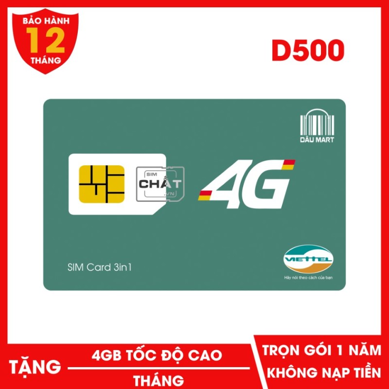 SIM 4G Trọn Gói 1 Năm Viettel  D500 Với 4GB/Tháng