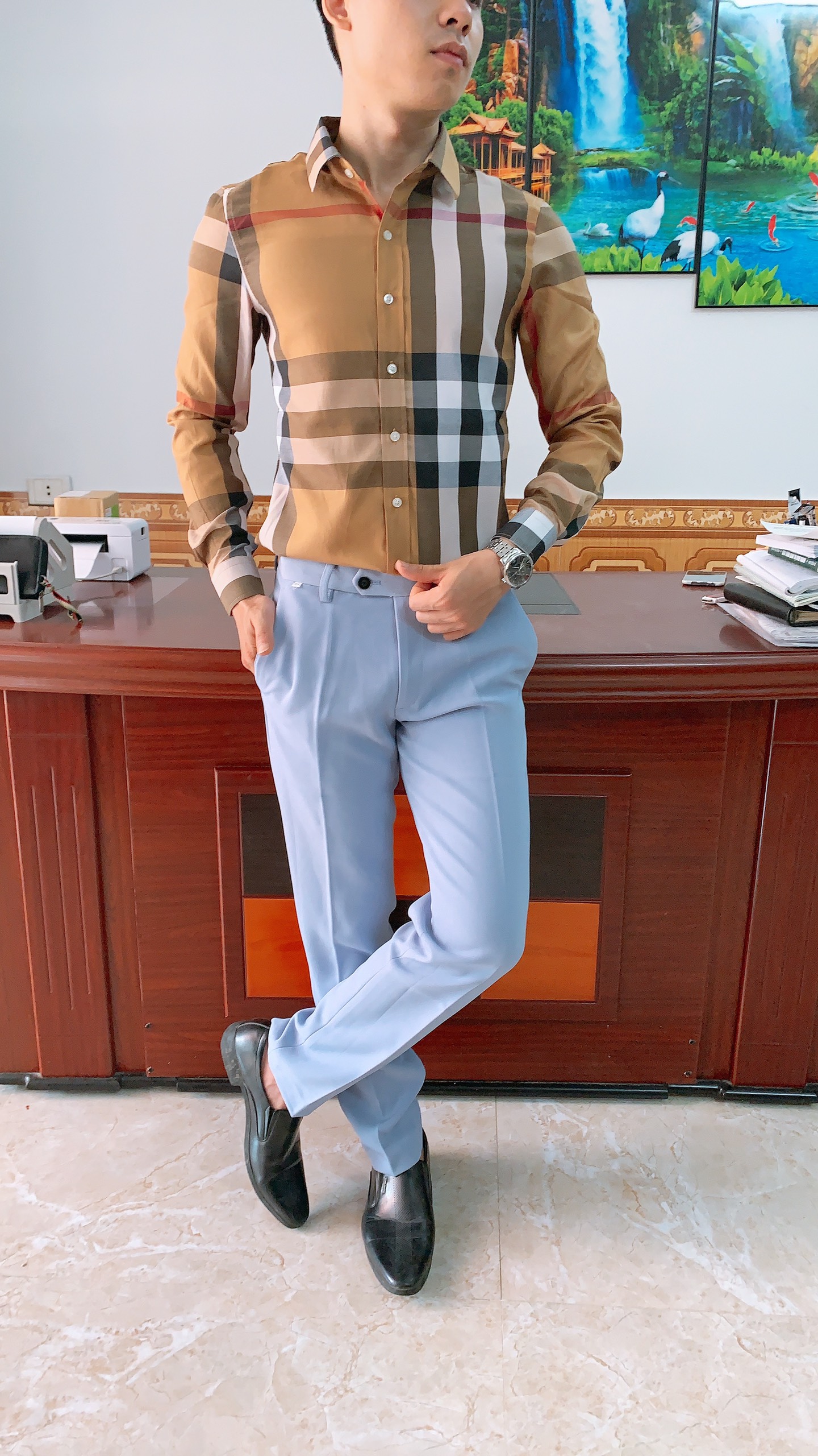 Áo Sơ mi nam Kẻ Phối Màu Mẫu Quốc Dân