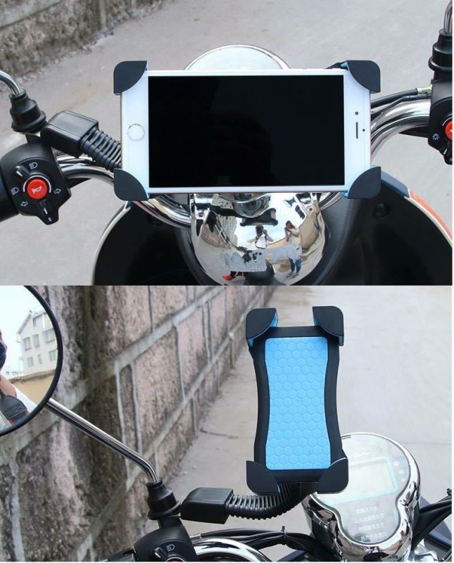 Giá đỡ điện thoại kẹp 4 góc gắn kính chiếu hậu xe máy