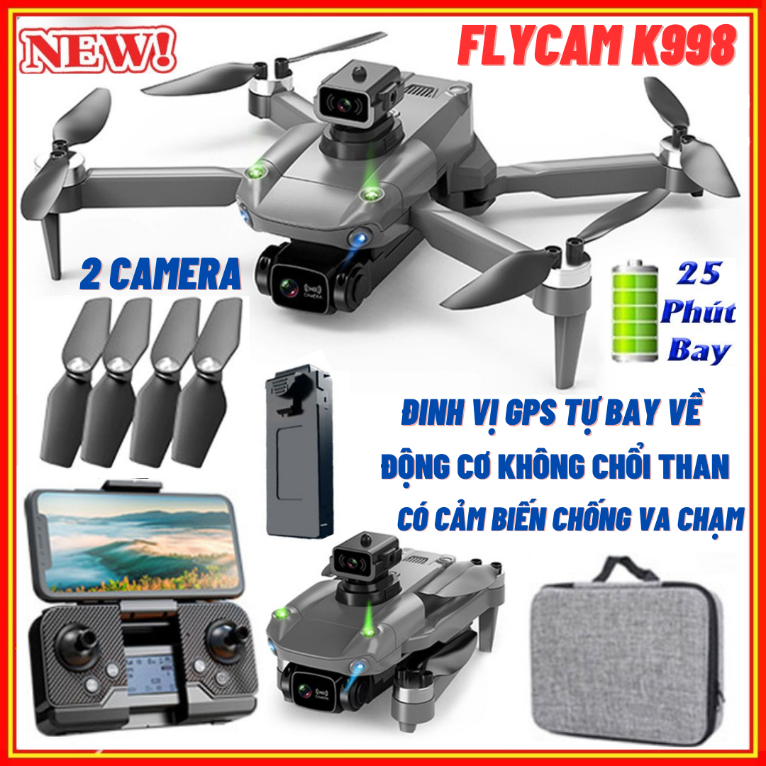 Flycam Mini Drone Camera 8K K998 Max G.P.S 5G - Máy bay flycam 8k - Fly cam giá rẻ - Flycam có camera - Phờ lai cam - Play camera Động Cơ Không Chổi Than, Cảm Biến Chống Va Chạm, Bay 25 Phút.