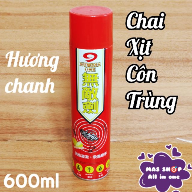 Chai xịt muỗi - côn trùng number one chai lớn 600ml hương chanh