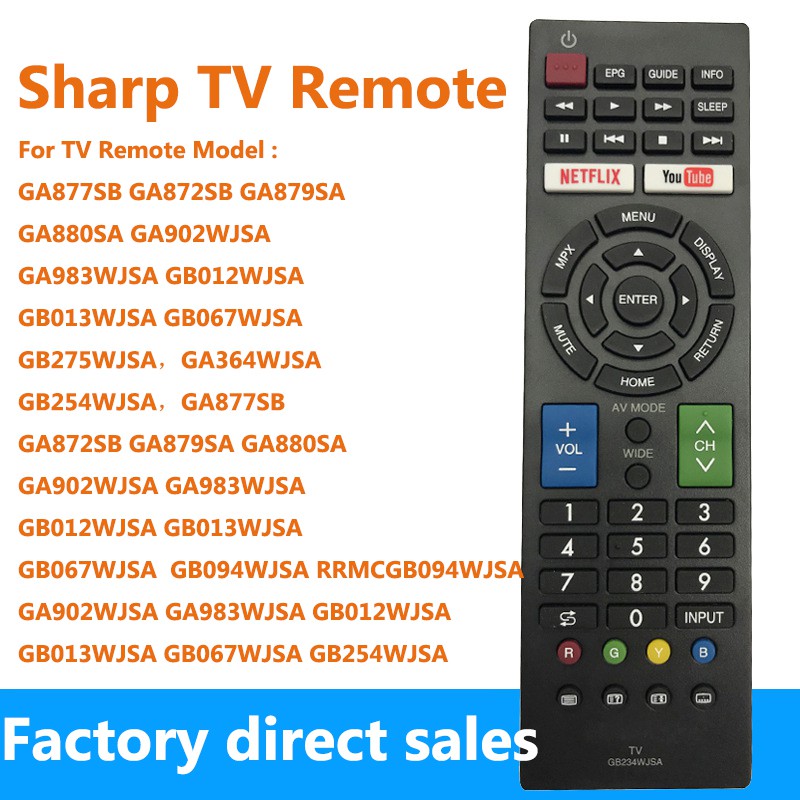 SHARP LCDLEDSMART TV REMOTE CONTROL (GB234WJSA) BG289WJSA GB275WJSA,GB254WJSA,GA364WJSA,GA983WJSA GB012WJSA GB094WJSA RRMCGB094WJSA GA902WJSA GA983WJSA GB0