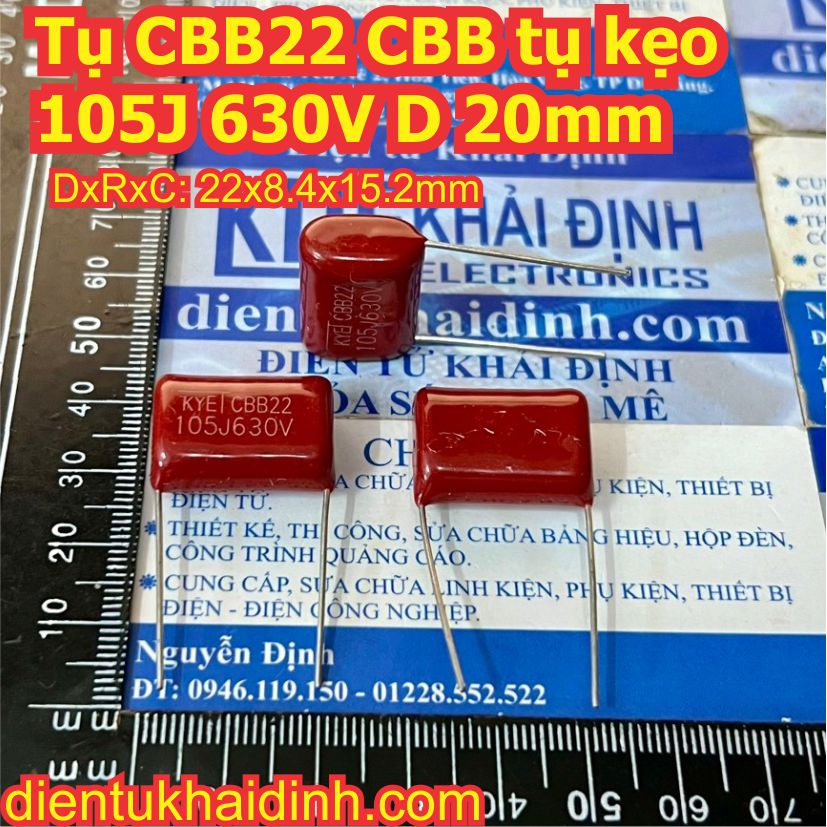 10 con Tụ CBB22 CBB21 tụ kẹo nâu đỏ 105J 630V D= 20mm / 25mm kde1757