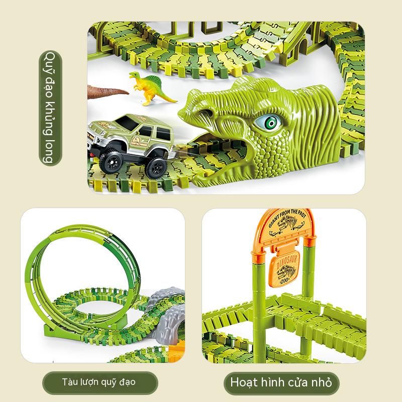 Bộ Đua Xe Khủng Long Trẻ Em, Đồ Chơi Lắp Ráp Xe Lửa Cho Trẻ Em