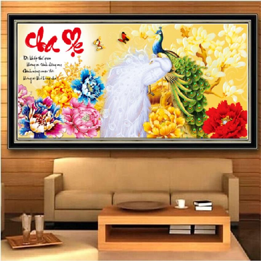 Tranh đính đá Cha mẹ - LV078 KT 120*60cm (Tranh Chưa Đính)