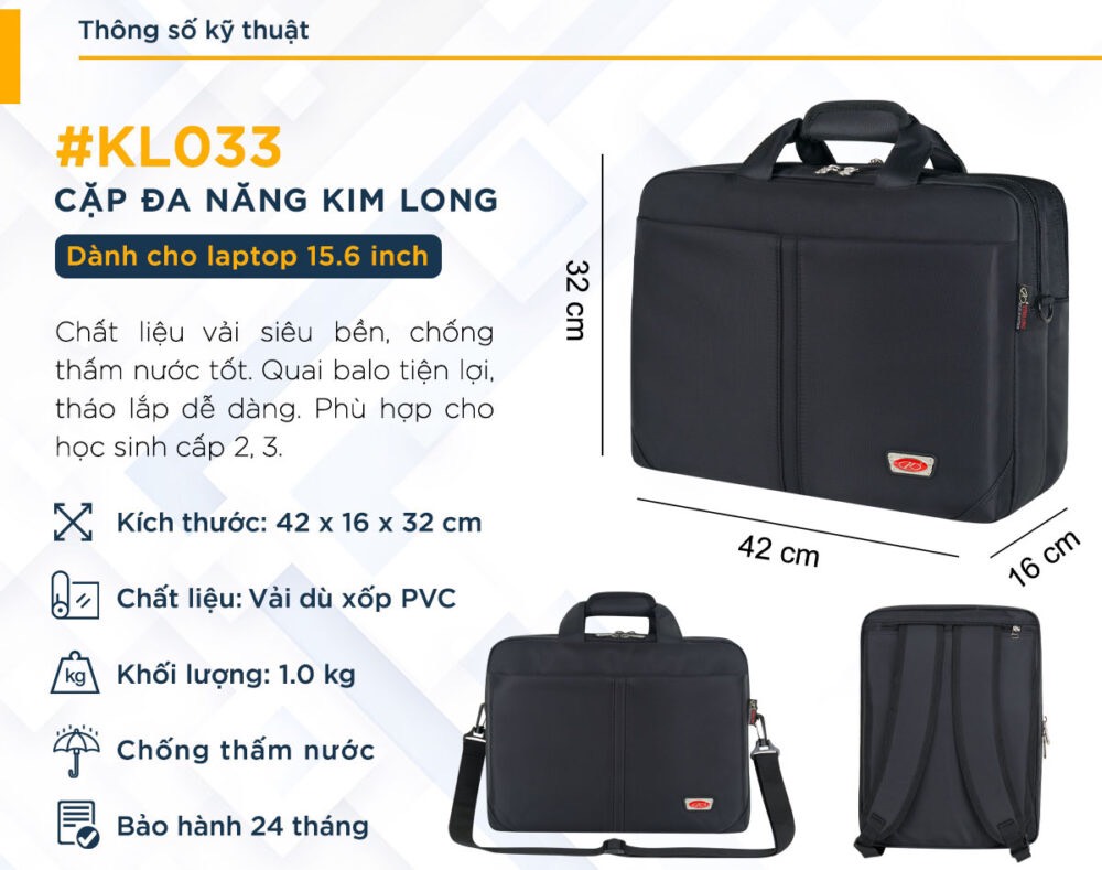 Cặp đen học sinh đa năng hiệu Kim Long KL033