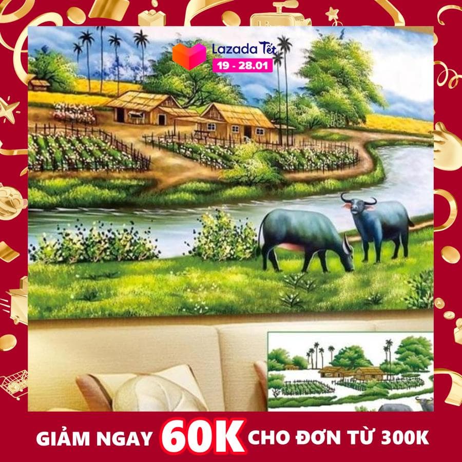 Tranh đính đá Hồn Quê Y8095 120x60cm. Màu sắc tươi tắn, hạt đá ABC cao cấp.Vải chart in chuẩn 100%, hạt đá chất lượng cao Phụ kiện đầy đủ, in màu chính xác.Đây Là Bộ phụ Kiện, Không Phải tranh thành phẩm