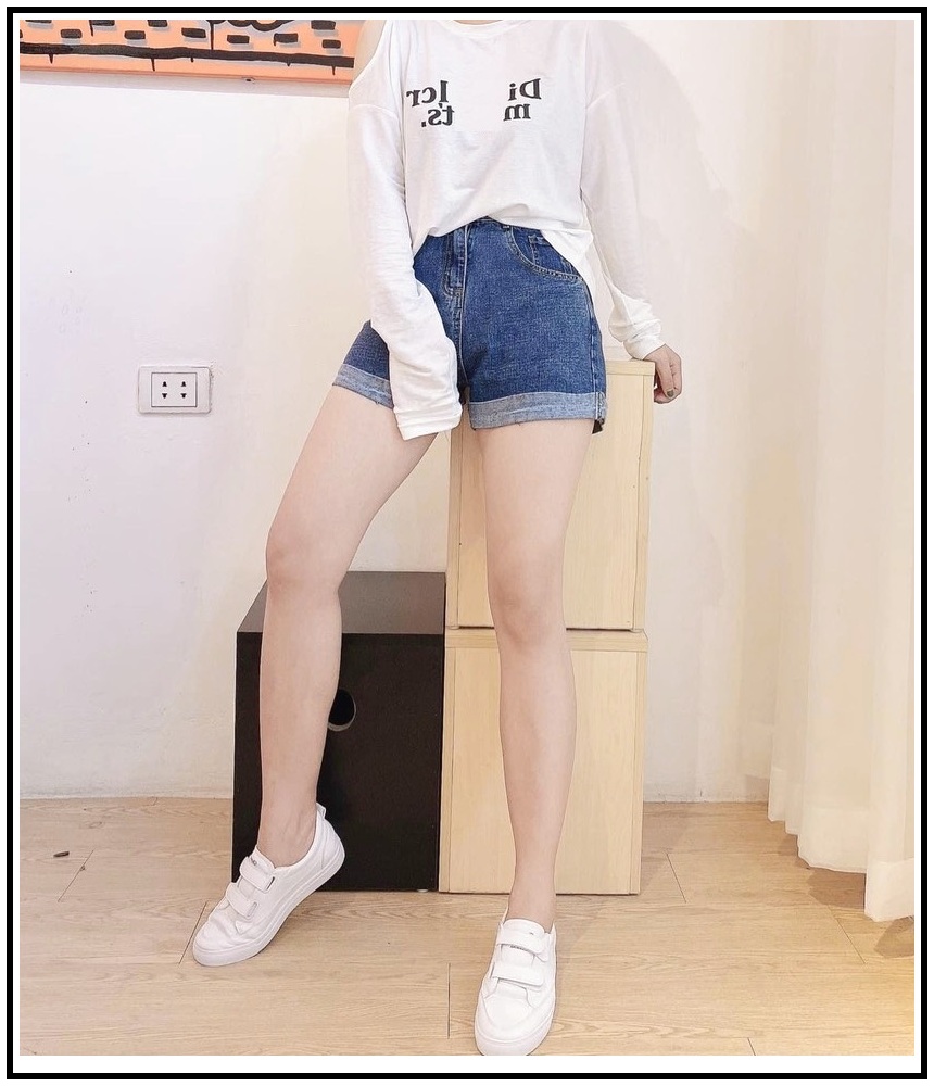 Quần short jean nữ trơn săn lai màu xanh vừa siêu đẹp hình thật -s.3.4
