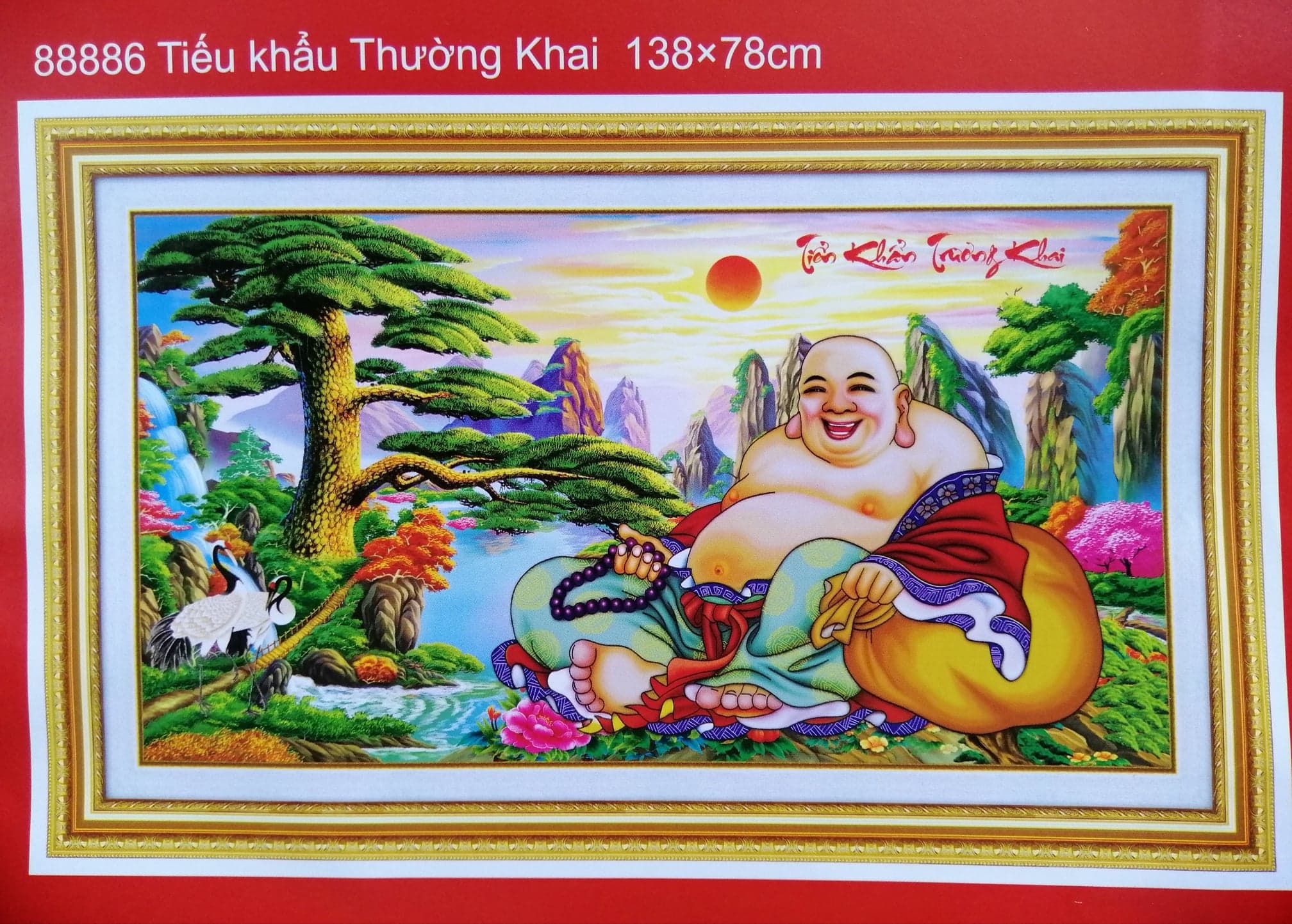 Tranh thêu chữ thập phật di lặc 88886