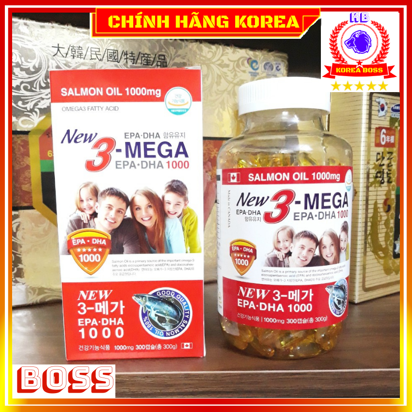 Tinh dầu cá Omega 3 xuất Hàn, hộp 300 viên - Bổ sung vitamin, thanh lọc cơ thể, phòng ung thư - koreaboss