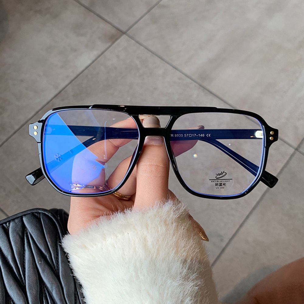 PINKWSDQ Men Optical Frame Vision Care Square Double Bridges Anti-Blu-Ray Glasses Blocking Glasses Computer Eyeglasses Anti Radiation protection