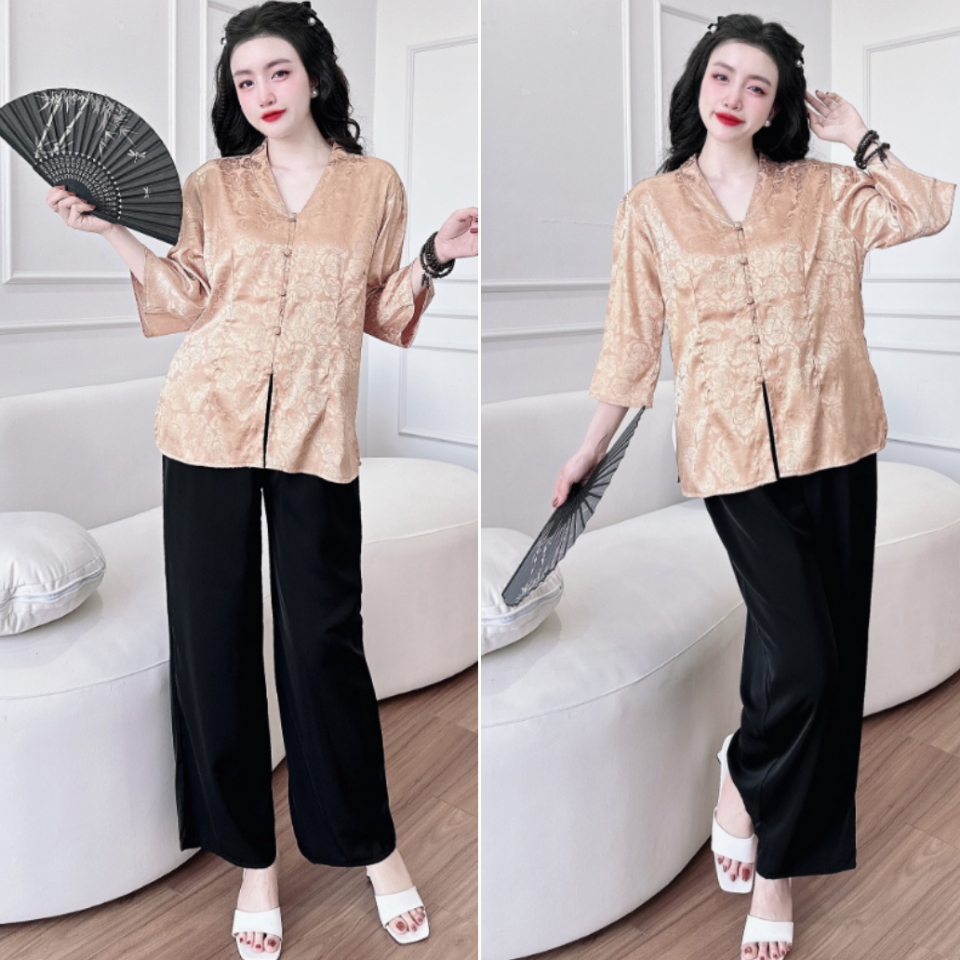 Đồ Bộ Dài Lam Đo Chùa Bigsize 50-100kg Lụa Mango phối Satin