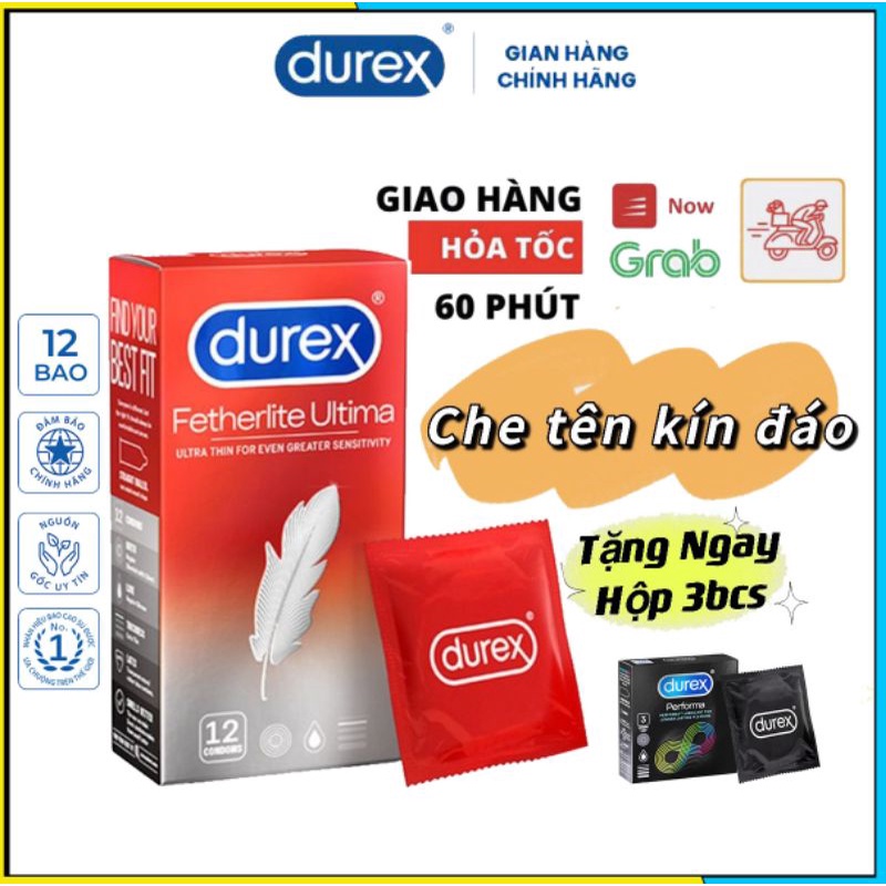 Bao cao su Durex Fetherlite 12 bao, kéo dài thời gian tình dục