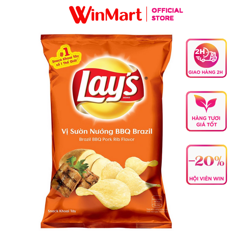 [Siêu thị WinMart] - Snack khoai tây vị sườn nướng BBQ Brazil Lay's gói 95g